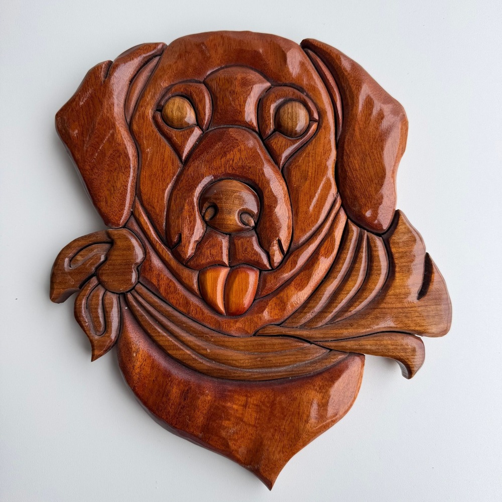 VTG Handmade 3D Intarsia Wood Labrador Retriever Dog Wall Hanging Carl Morgan